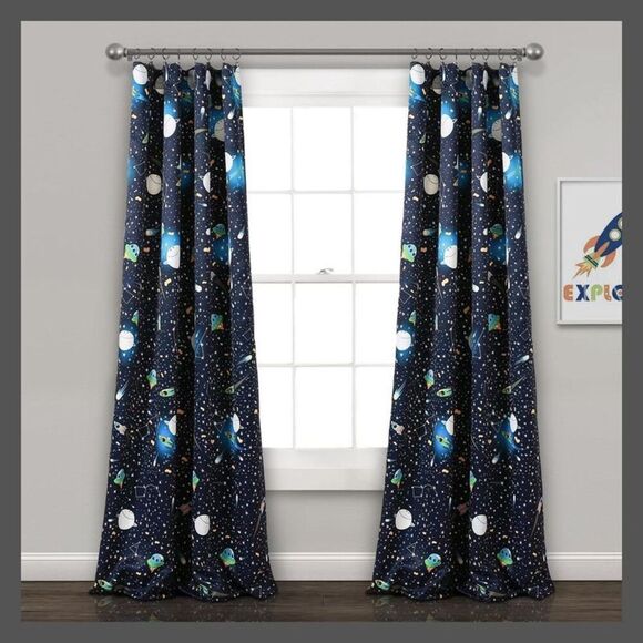 Lush Decor - 52"x84" Kids' Universe Room Darkening Window Curta Navy - Picture 1 of 4